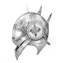 templar helmet, around leg tattoo design idea