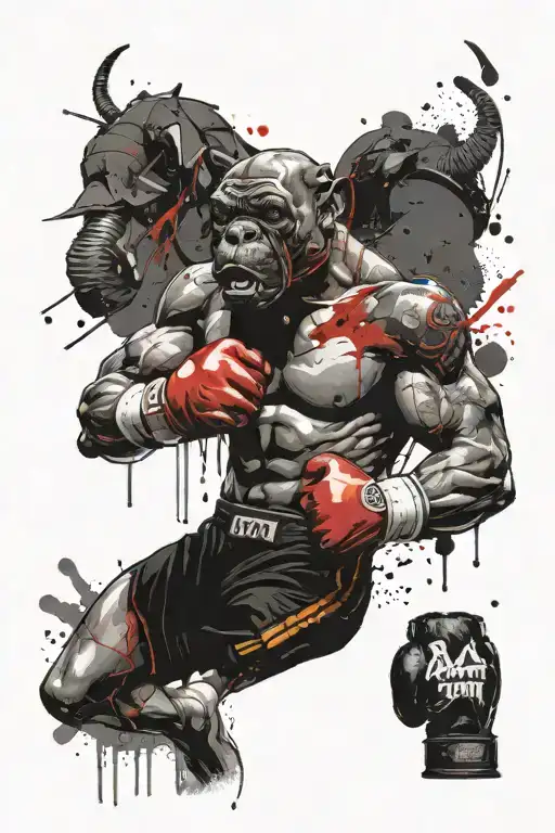 bulky boxer with elephant head and with boxing gloves tattoo design idea
