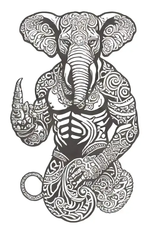 bulked boxer with elephant head tattoo design idea