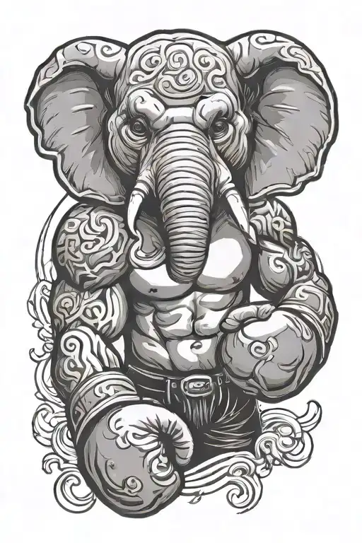 bulked boxer with elephant head and boxing gloves tattoo design idea