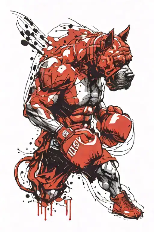 bulky boxer with wolf head and  boxing gloves tattoo design idea