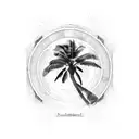antique columns, palm trees, magpie bird tattoo design idea