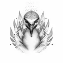 antique columns, palm trees, magpie bird tattoo design idea