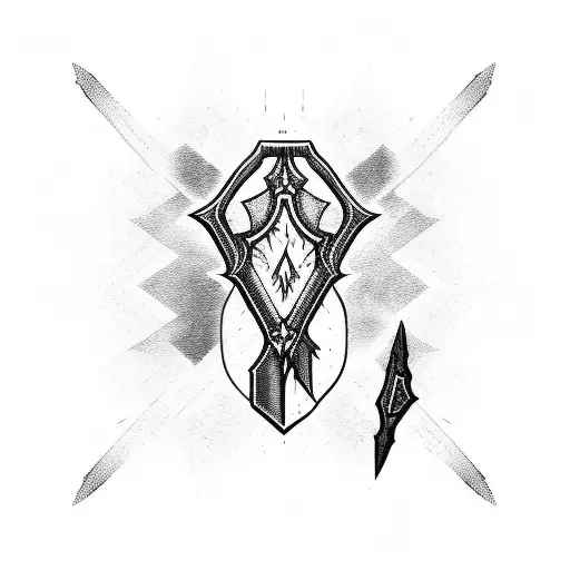 A Master Sword wrapped in barbed wire with a desert sunset backdrop tattoo design idea