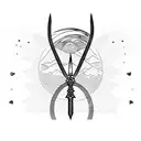 A Master Sword wrapped in barbed wire with a desert sunset backdrop tattoo design idea