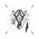 A Master Sword wrapped in barbed wire with a desert sunset backdrop tattoo design idea