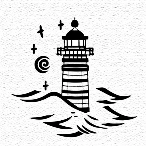 Lighthouse with a wave and itachi's sharingan  tattoo design idea