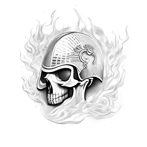 Skull, Dark Horse, Crows, Flames, Roman helmet tattoo design idea