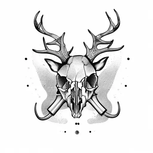 deer skull and pig skull with rifle crosshairs and the words Seven Sundays  tattoo design idea