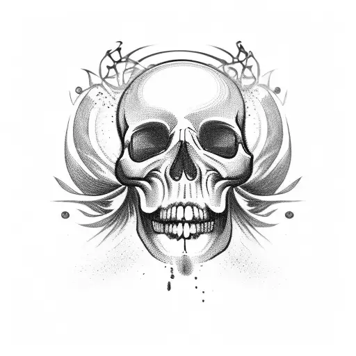 A surreal design of a crown melting into a skull, with the letter M hidden within the details tattoo design idea