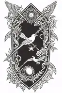 Sun, 4 birds, spear and shield tattoo design idea
