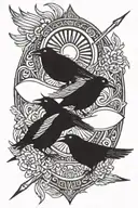 Sun, 4 birds, spear and shield tattoo design idea