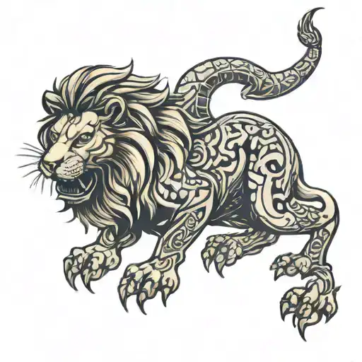 lion and scorpion crawling tattoo design idea