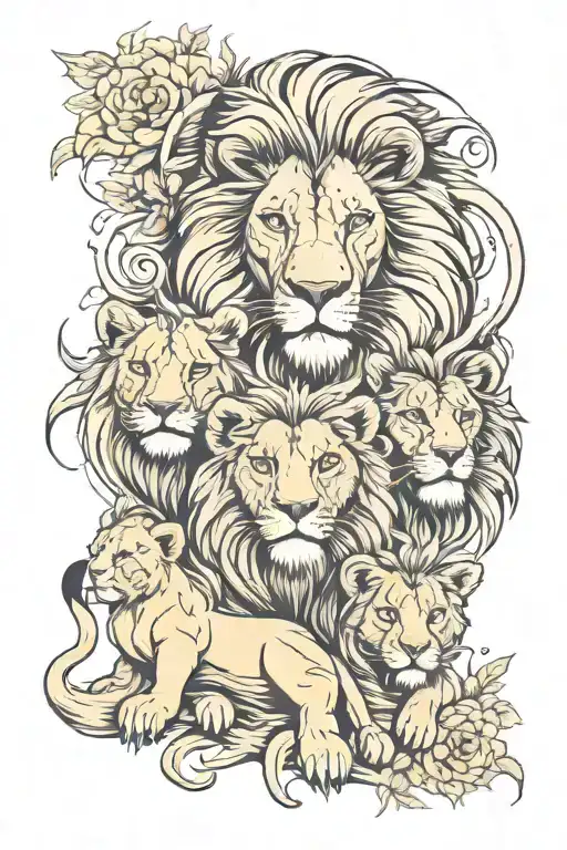 lion family tattoo design idea