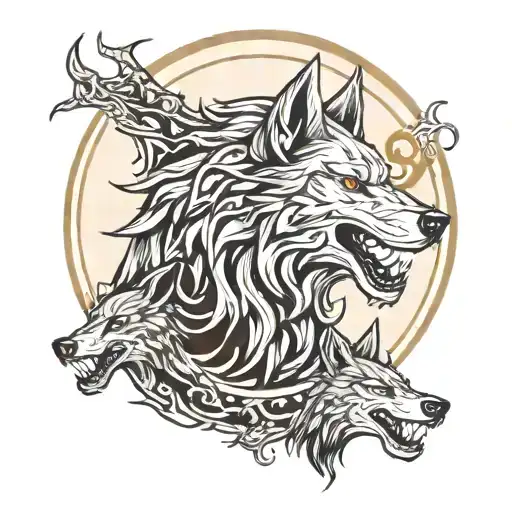 wolf head, dragon head, buck head forming a circle tattoo design idea