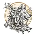 wolf head, dragon head, buck head forming a circle tattoo design idea