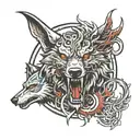 wolf head, dragon head, buck head forming a circle tattoo design idea