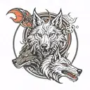 wolf head, dragon head, buck head forming a circle tattoo design idea