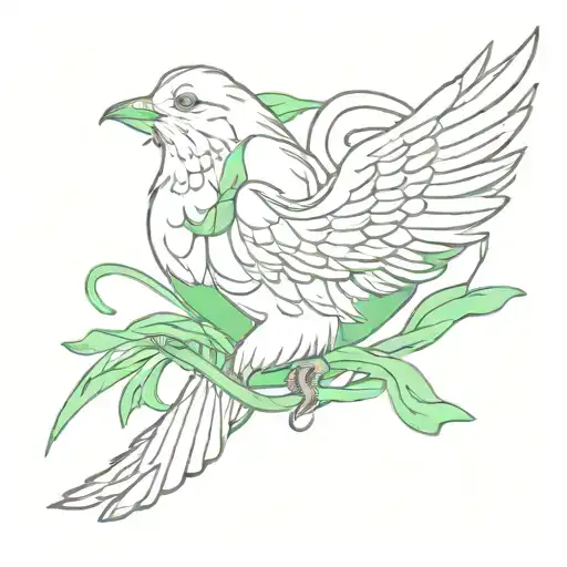 dove carrying green mental health ribbon in his beak  tattoo design idea