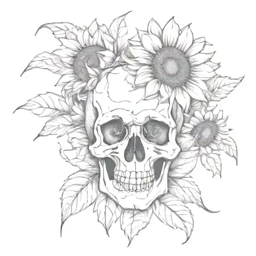skull  and sunflower  tattoo design idea