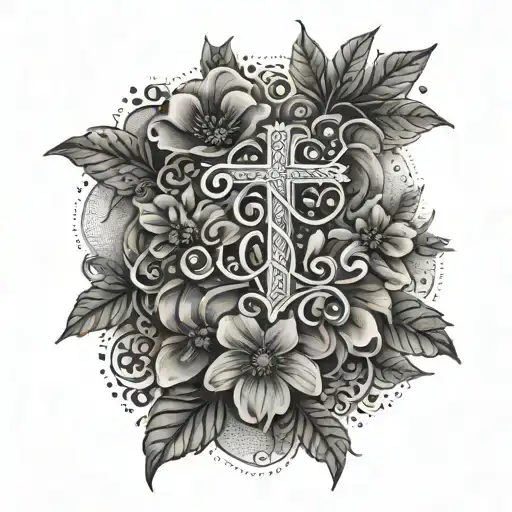 Dotwork tattoo of a Bible verse intertwined with delicate floral patterns, representing the client's love for Jesus and scripture tattoo design idea