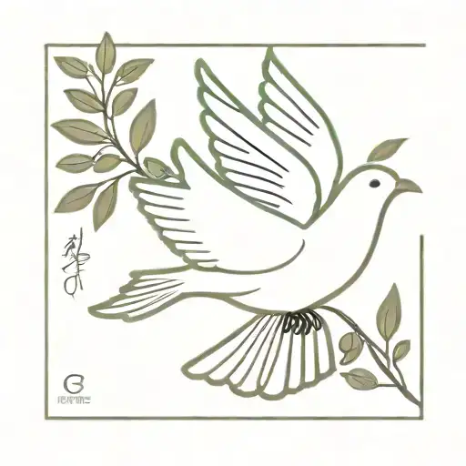 A minimalist design of a dove carrying an olive branch, symbolizing peace and friendship, with a Bible verse incorporated into the design tattoo design idea