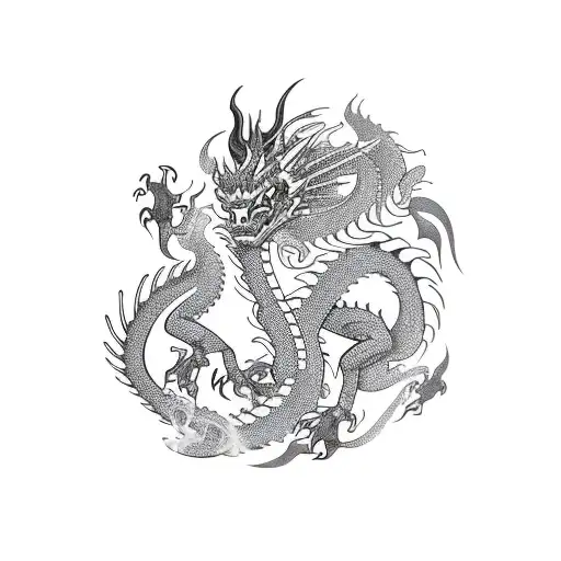 Dragon with black fire and spikes tattoo design idea