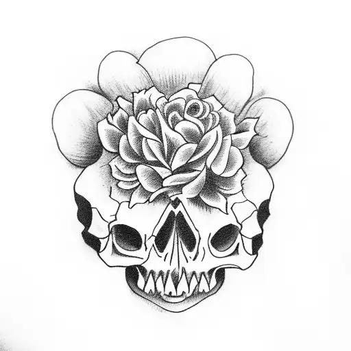 A hauntingly beautiful tattoo design of a skull surrounded by vibrant carnations, symbolizing the interconnectedness of death and life tattoo design idea