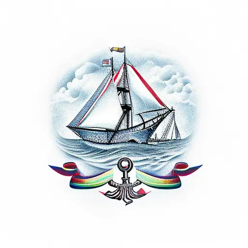 A golf club and a sailing ship entwined to form a unique anchor design tattoo design idea