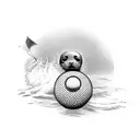 A seal balancing a golf ball on its nose while sailing on a boat tattoo design idea