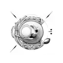 A seal balancing a golf ball on its nose while sailing on a boat tattoo design idea