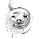 A seal balancing a golf ball on its nose while sailing on a boat tattoo design idea