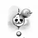 A seal balancing a golf ball on its nose while sailing on a boat tattoo design idea