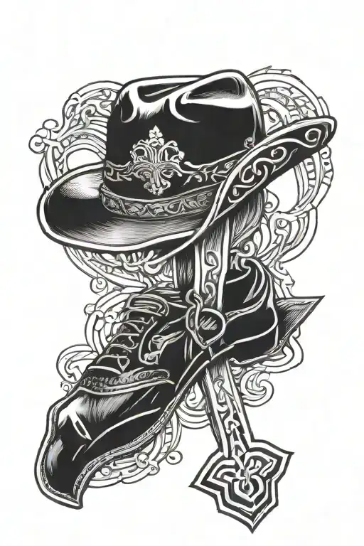 cowboy hat on cross tattoo design idea