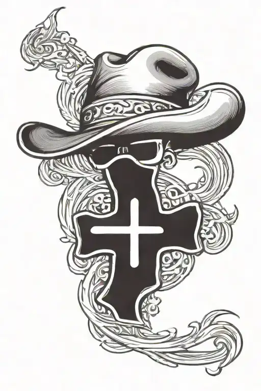 cowboy hat cross In god we trust tattoo design idea