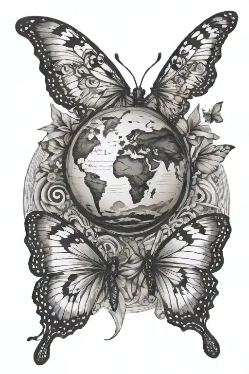 African continent with eye  on top of it. butterflies  tattoo design idea