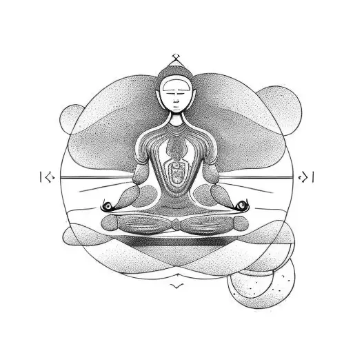 line meditate pose with life by nature tattoo design idea