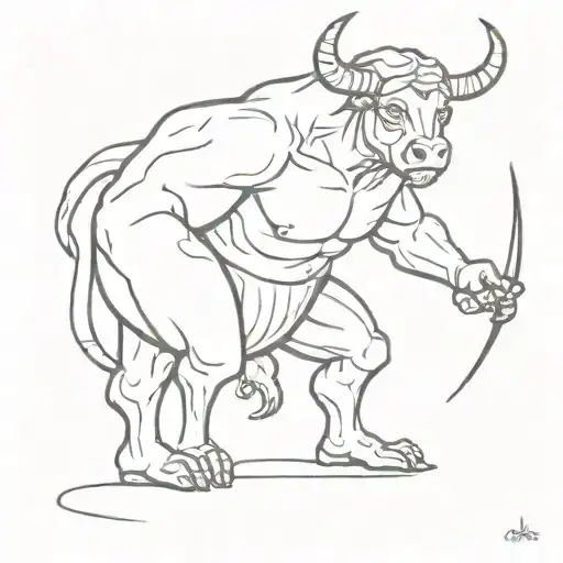 Minotaur in human form  standing guard tattoo design idea