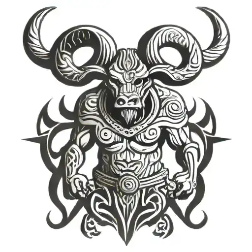 Minotaur in human form  standing guard tattoo design idea