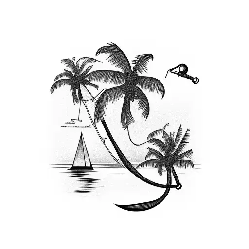 fishing Hook hanging from palm tree tattoo design idea