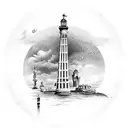 Old brick lighthouse from Greece, Eiffel Tower from France, Coliseum from Rome Italy , Gondolas from venice Italy. Make  tattoo design idea