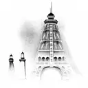 Old brick lighthouse from Greece, Eiffel Tower from France, Coliseum from Rome Italy , Gondolas from venice Italy. Make  tattoo design idea