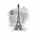 Old brick lighthouse from Greece, Eiffel Tower from France, Coliseum from Rome Italy , Gondolas from venice Italy. Make  tattoo design idea