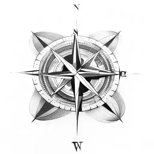 compass with cow skull tattoo design idea
