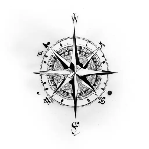compass whit cow skull tattoo design idea
