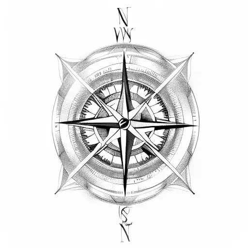 compass whit long horne skull tattoo design idea