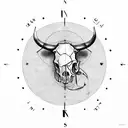 compass with cow skull tattoo design idea