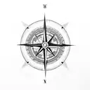 compass whit long horne skull tattoo design idea