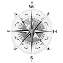 compass whit long horne skull tattoo design idea