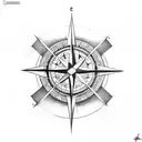 compass whit long horne skull tattoo design idea